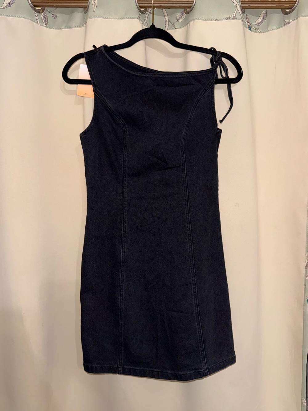 NWT One-Shoulder Black Denim Dress